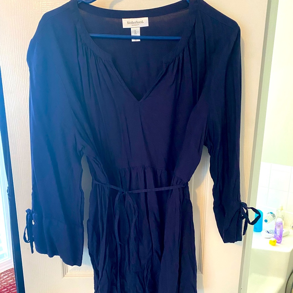Navy Motherhood Maternity 1X Peasant Top